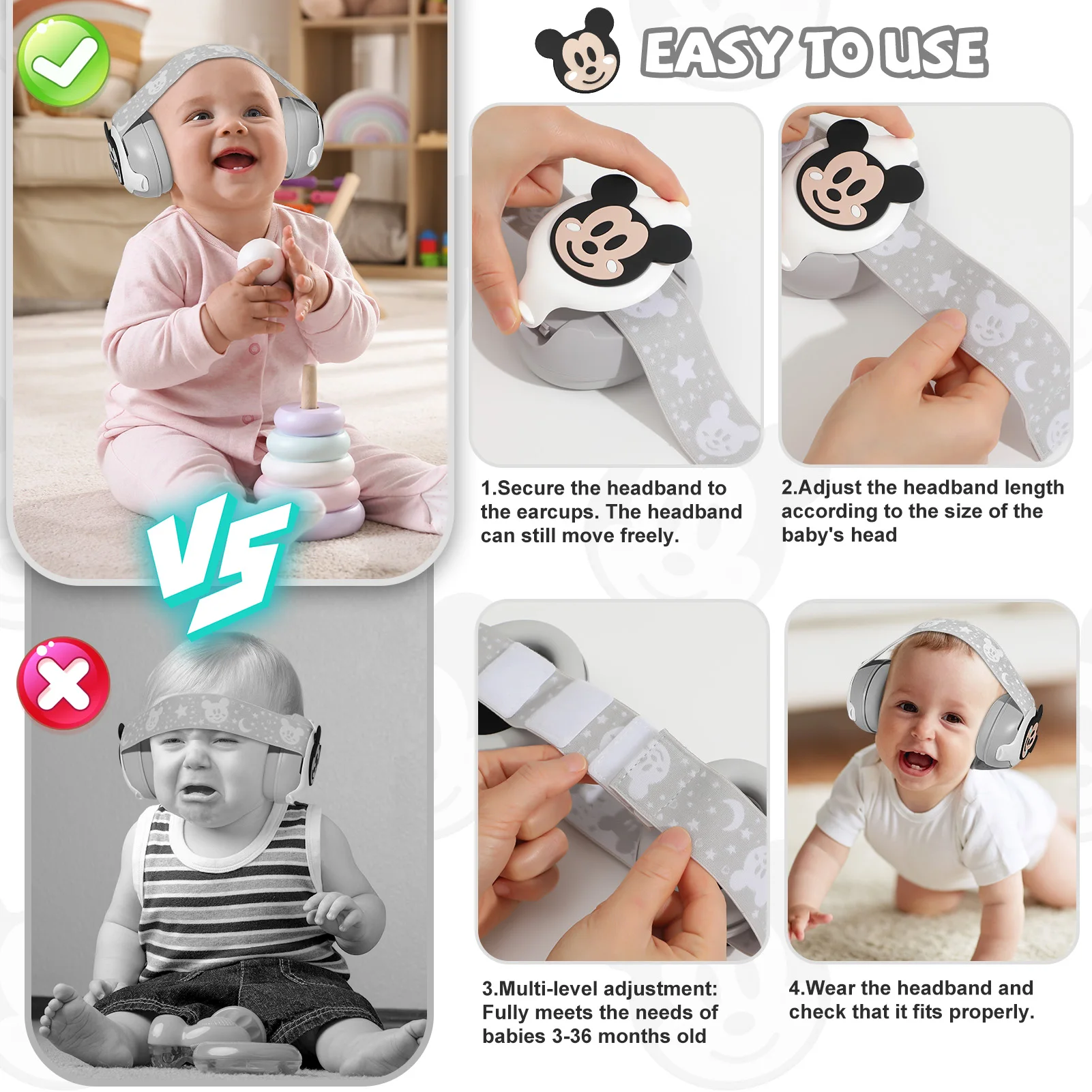 25dB Baby Ear Muffs Soft Soundproof Hearing Protection Ear Defenders Anti Noise Cancelling Sleeping Earmuffs