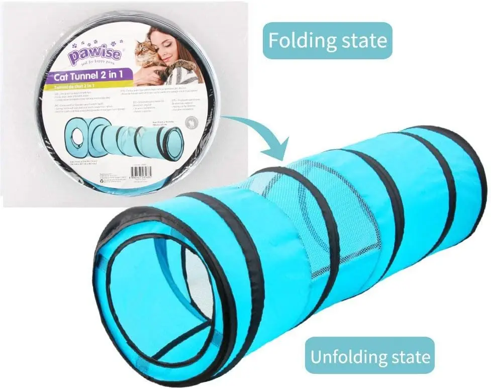 Pawise Interactive Cat Toy Pop Up Collapsible Cat Tunnel Toy Foldable Detachable  Cat Tunnel And Cube Set For Indoor Kitten Play