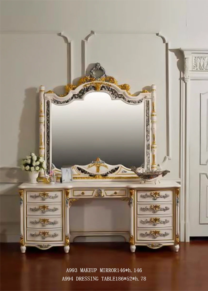 JS Luxury King Size Bedroom Set European Style Latest Antique Fashion Grey and Gold Bedroom Set