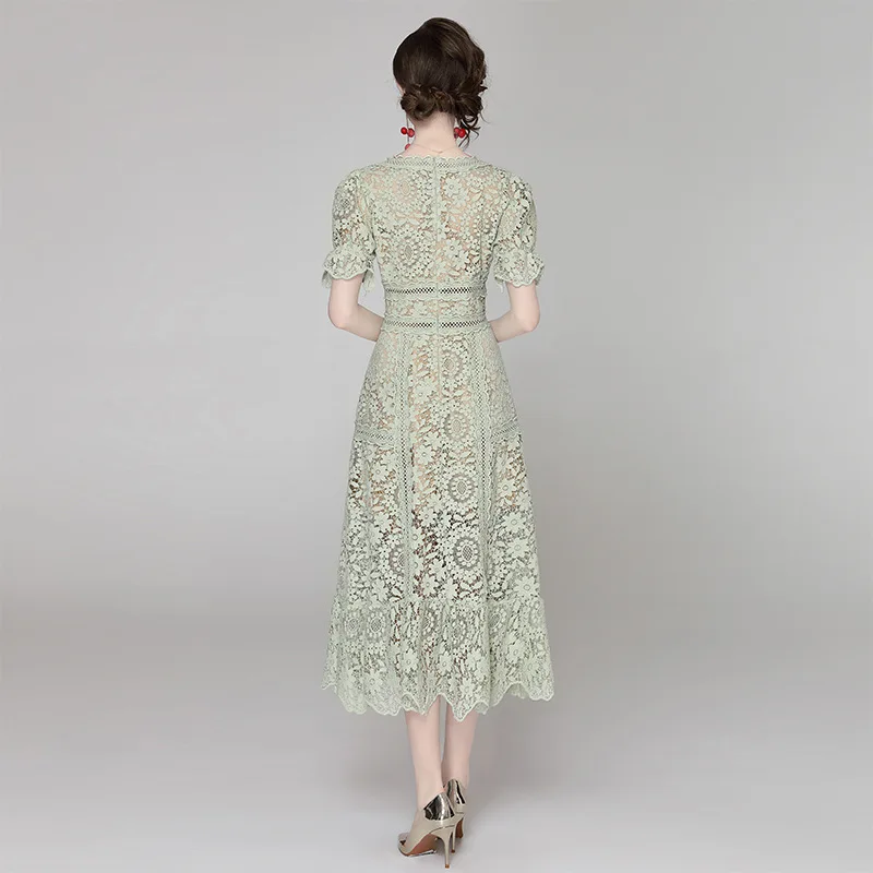 Clothing manufacturer customizes water-soluble lace dress, high-quality hollow hook flower dress, small order customization logo