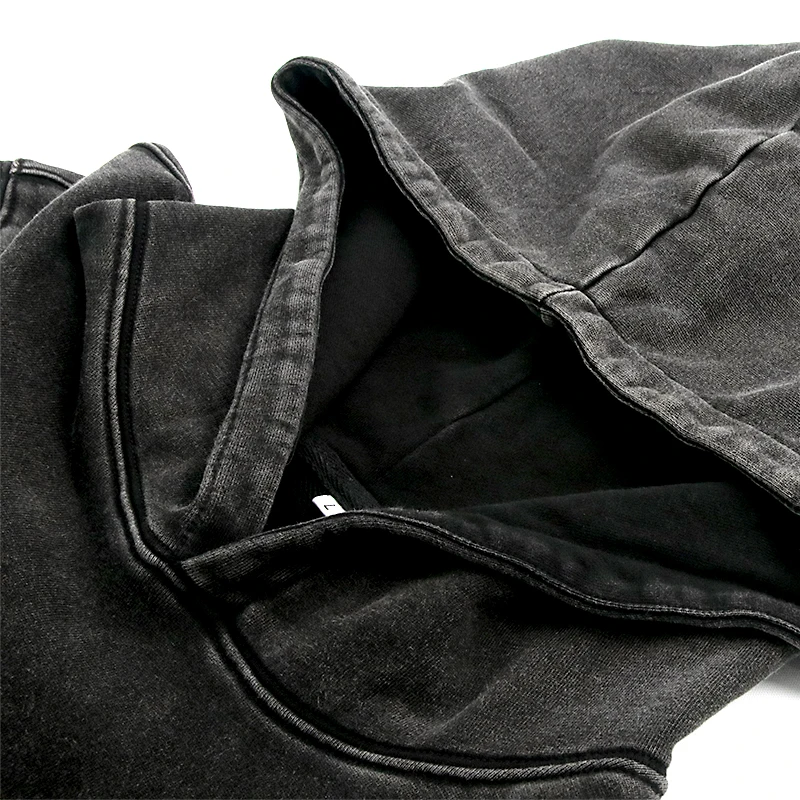 Custom logo hoodie stone new fashion wash black acid wash hoodie oversize distressed hoodie