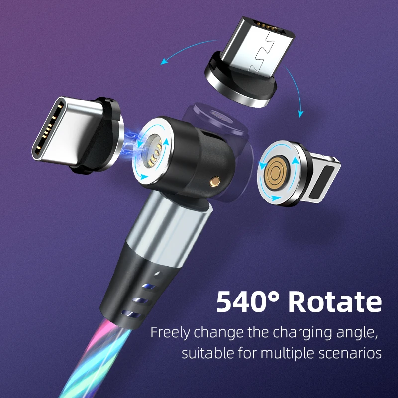  Магнитный зарядный usb-кабель 3 А 1 м 2 вращающийся на 360