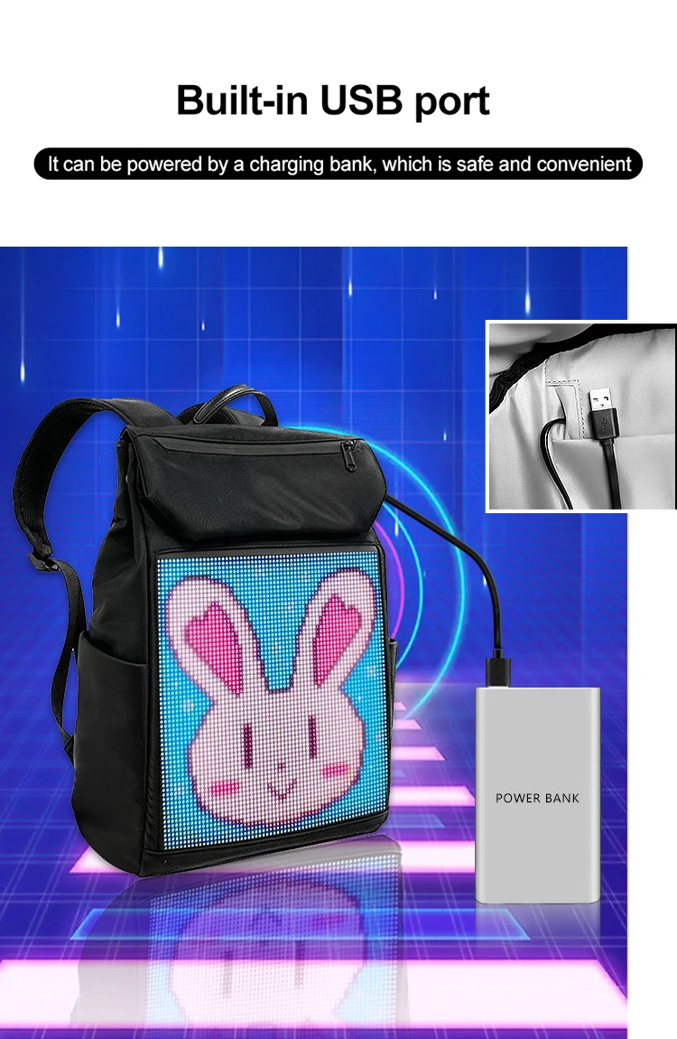 App Control Riding Bag Colorful Led Advertising Kids Night Life Display Backpack With Led Screen Smart Led Backpack Factory