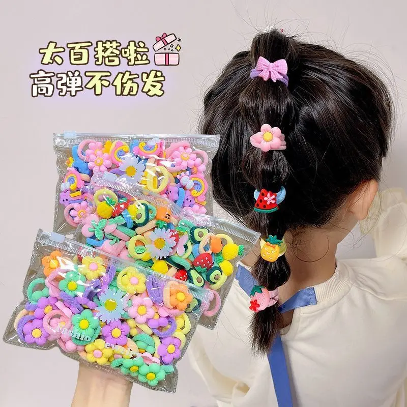 50pcs/bag cute hair circle hair accessories for kids flower cartoon hair rubber bands
