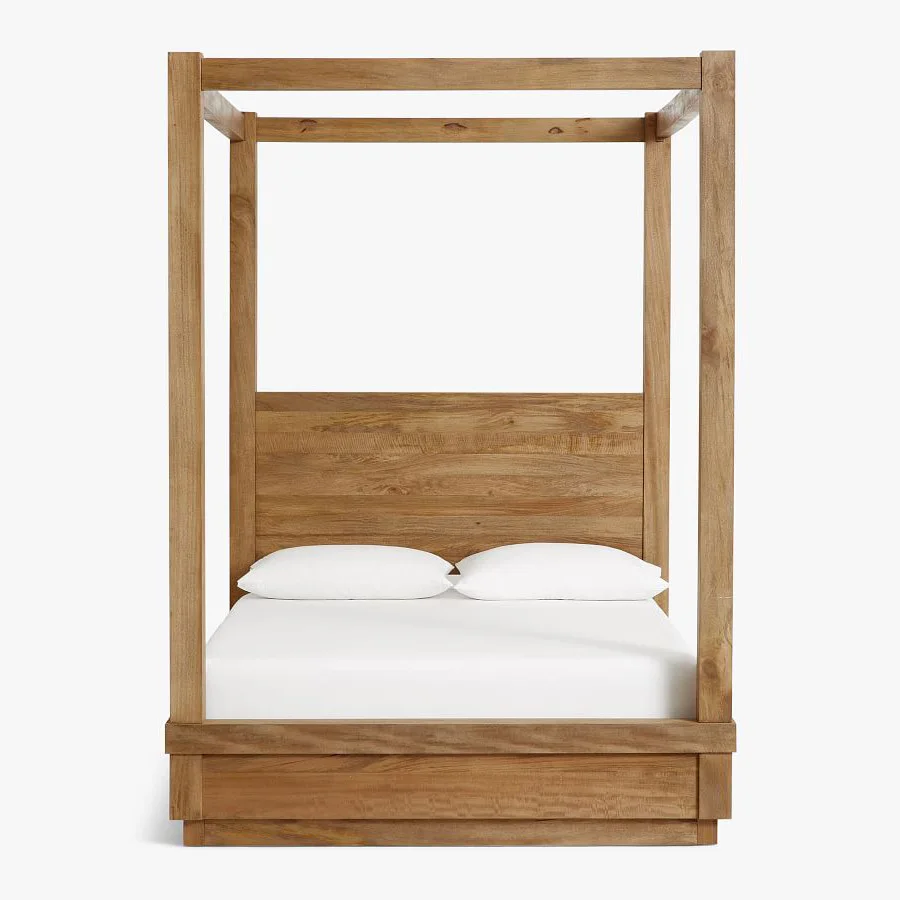 Factory direct custom antique old natural heavy king queen size wooden Canopy Double Bed