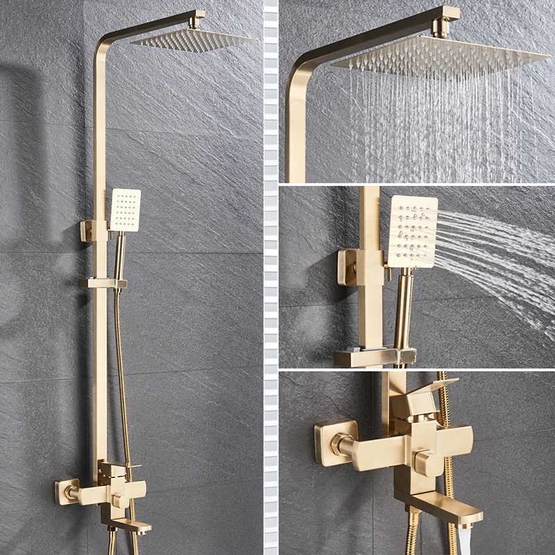Bathroom Faucet Brushed Gold Big Rain Shower Bath Faucet Wall Mounted Bathtub Shower Mixer Tap Shower Faucet Set