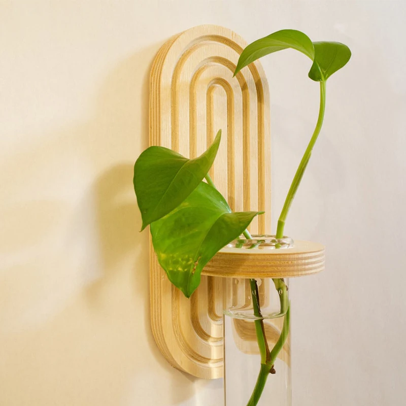 Rainbow Wall Hanging Wooden Hydroponic Plant Propagation Station Glass Test Tube Vase Planter Indoor Plant Stand Holder
