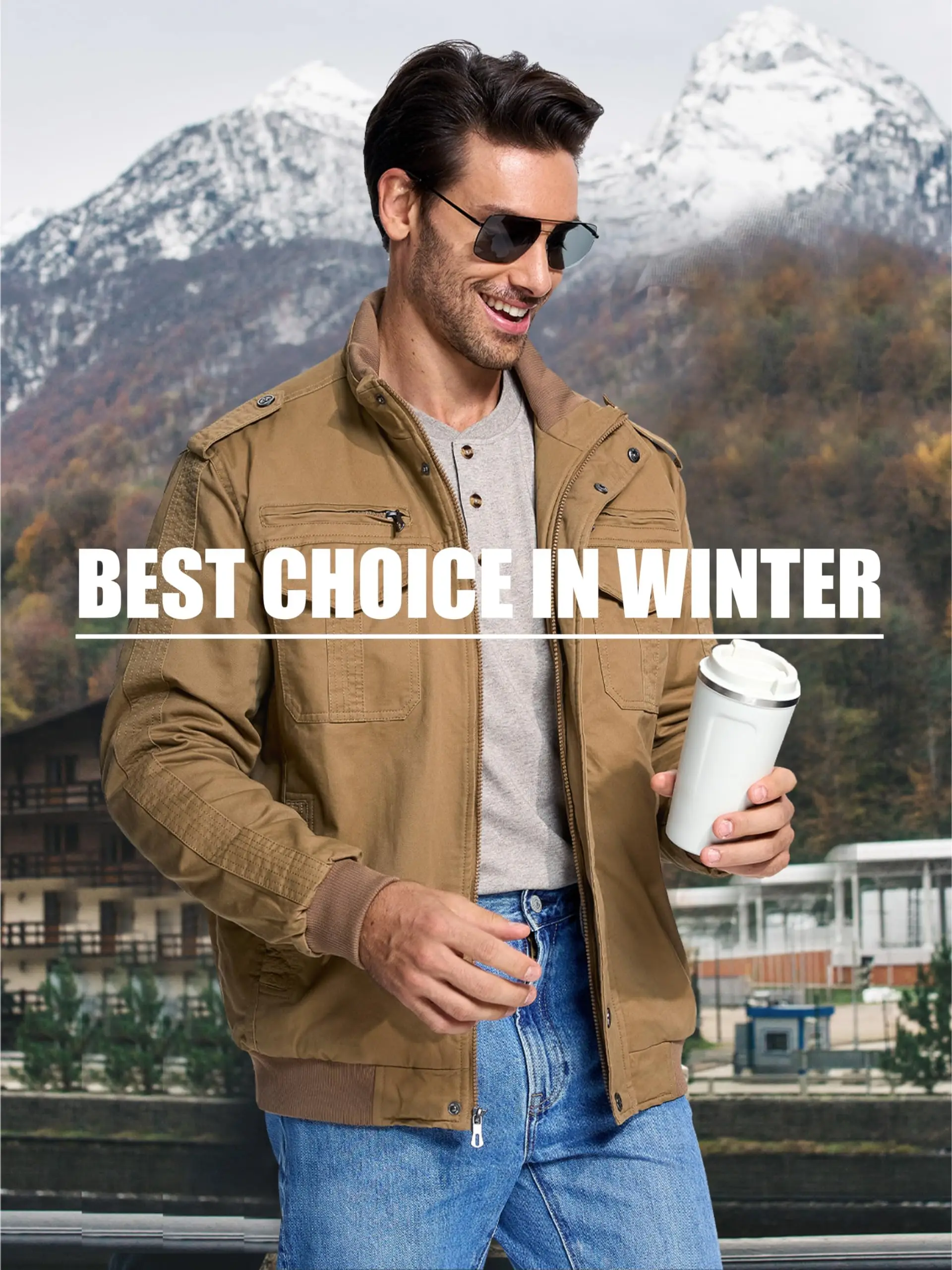 Fleece Parkas Jacket For Men Windproof Cargo Clothing With Multi-Pockets Wind Breaker Jacket Coats Outdoor Casual Workwear