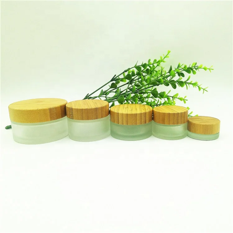 Luxury Face Cream Bottle Frosted Glass Cosmetic Jar Skincare Glass Packaging With Bamboo Cap