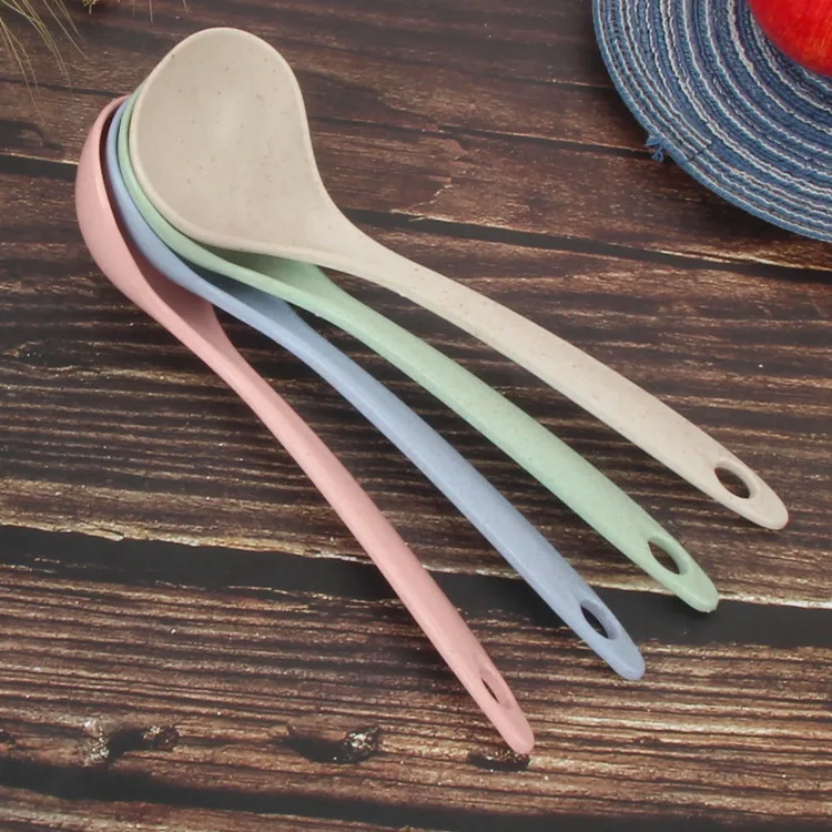 Wholesale wheat straw soup spoon household  long handle spoon hanging for scooping up porridge plastic spoon kitchenware