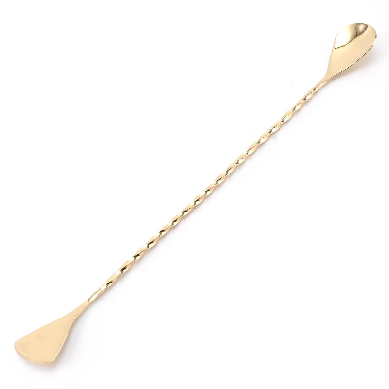Customized logo silver rose gold metal food grade stainless steel 304 bar spoon swizzle sticks cocktail stirrer for drinking