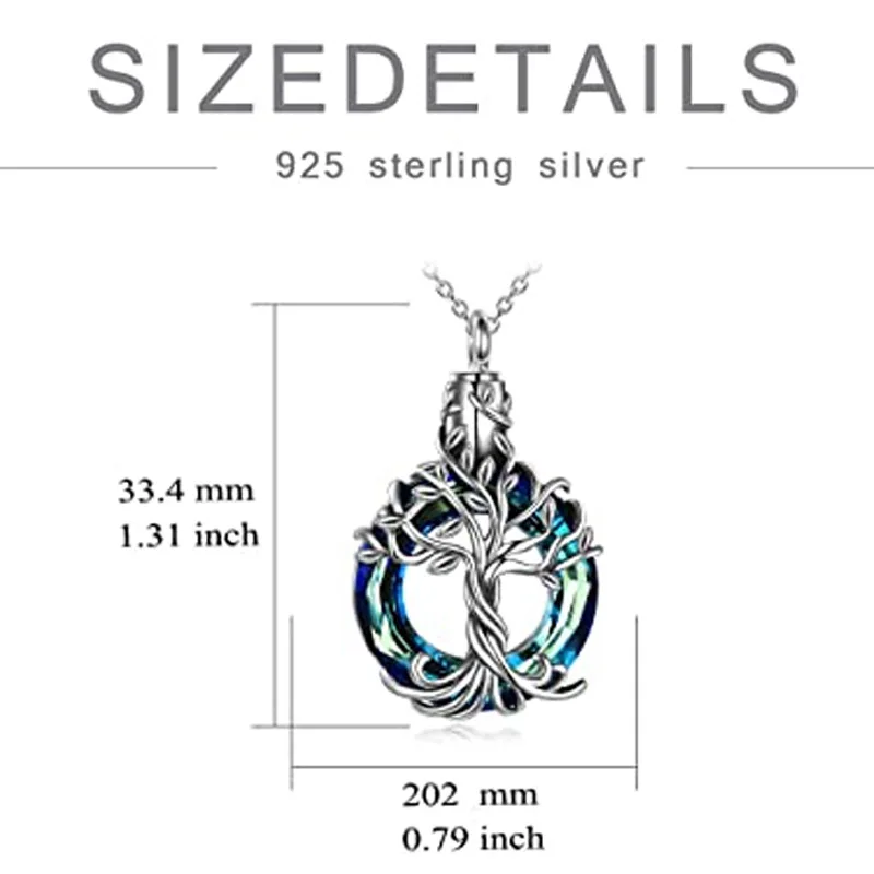 Best-Selling Classic Blue Crystal Life Tree Stainless Steel Pet Ash Pendant Necklace Cross-Border Hot Pet Caskets Urns