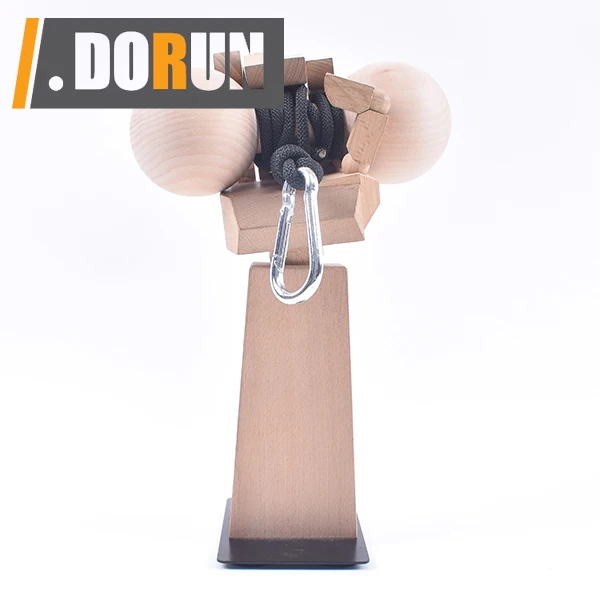 Wooden Arm Wrestling Exercise Handle, Forearm Hand Grip Finger Wrist Pull-Up Box, Dog Bone Shape Wrist Roller with Carabiner