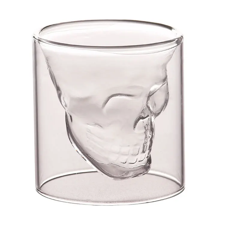 Eco-Friendly handmade 25-250ml Feature Skull Shape Glass Whiskey Cup shot glass double cup