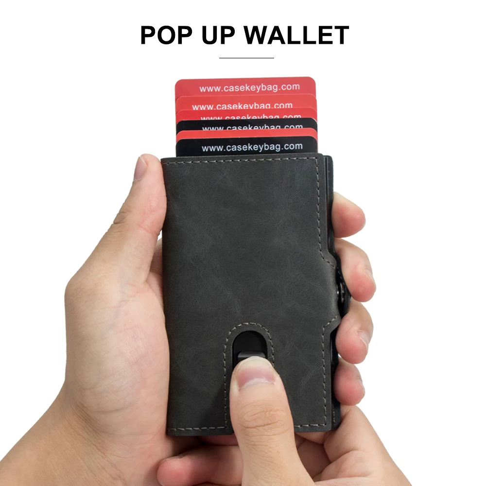 NEW Design Custom LOGO Aluminum Wallet Men RFID Auto Pop Up Credit With Money Pocket Metal Business Slide Card Holder