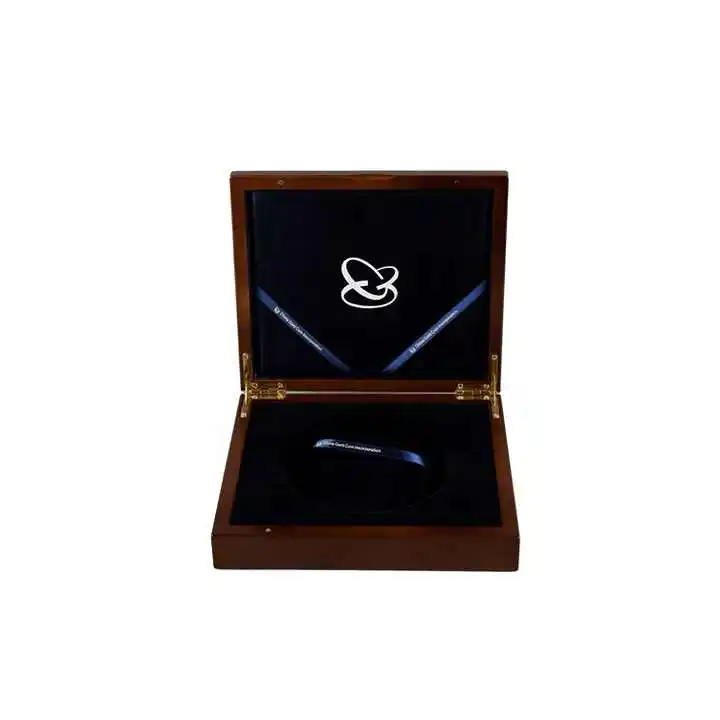 Handmade High Quality Custom Walnut Solid Wood Box Single Coin Display with Stamping Embossing and Varnishing Features