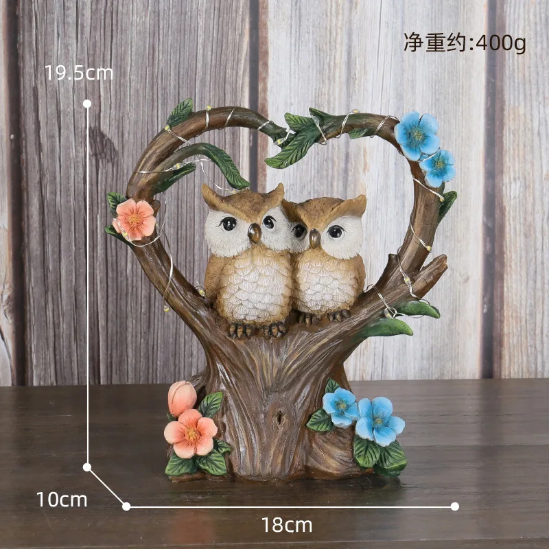 Creative garden solar night light heart-shaped simulation couple bird resin statue balcony yard layout outdoor decor ornaments