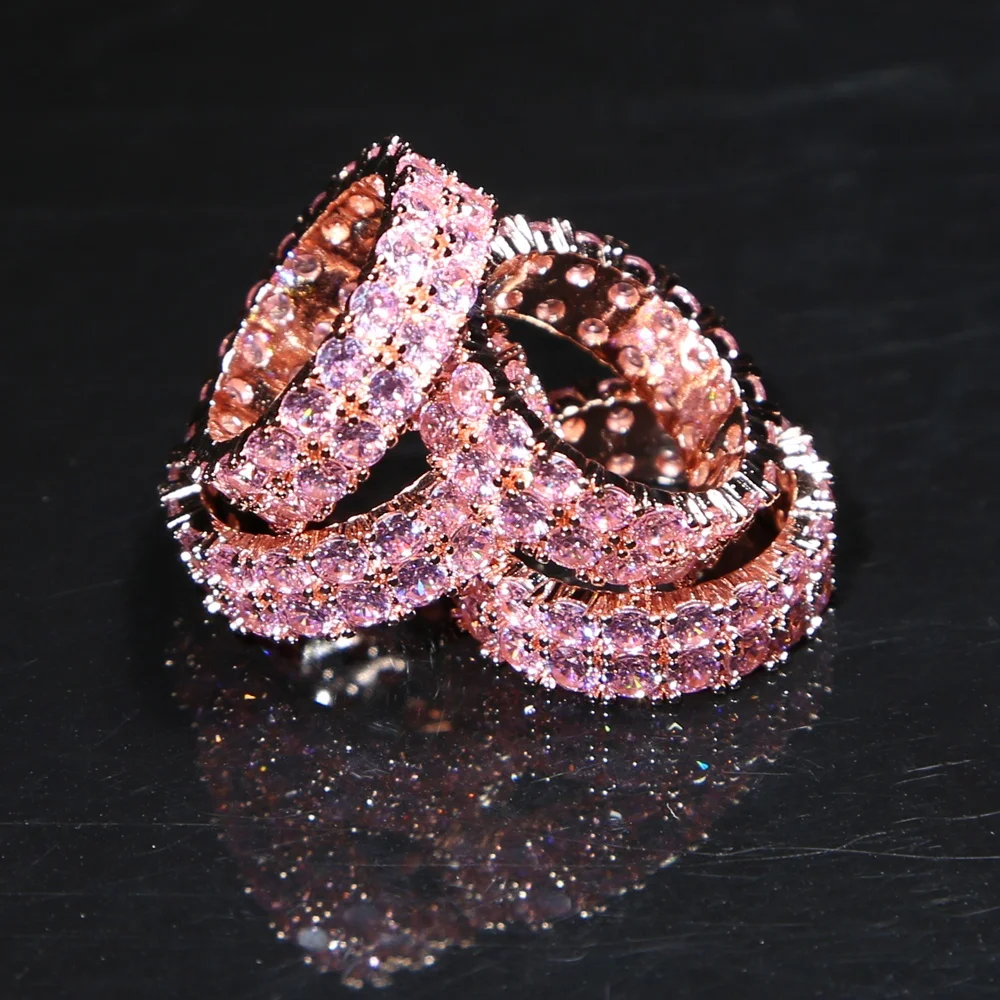 rose gold pink cubic zirconia cz double row cubic zirconia cz eternity engagement band ring