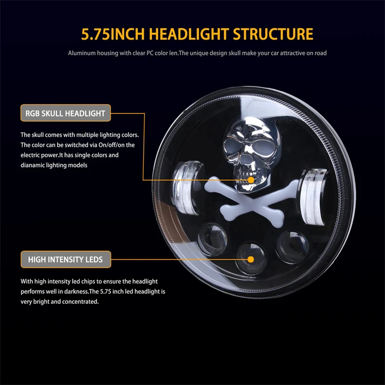 New Wind Auto Lighting System Driving Light Skull Shape Lamp Round Skull 5.75 Inch LED HeadLight for Jeep Motorcycle Accessories