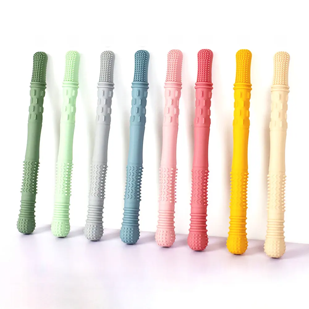 LifeTop Manufacturer BPA Free Silicone Hollow Teething Tube Chew Straw Toy Infant Toddlers Baby Soothing Teether for Baby Gums