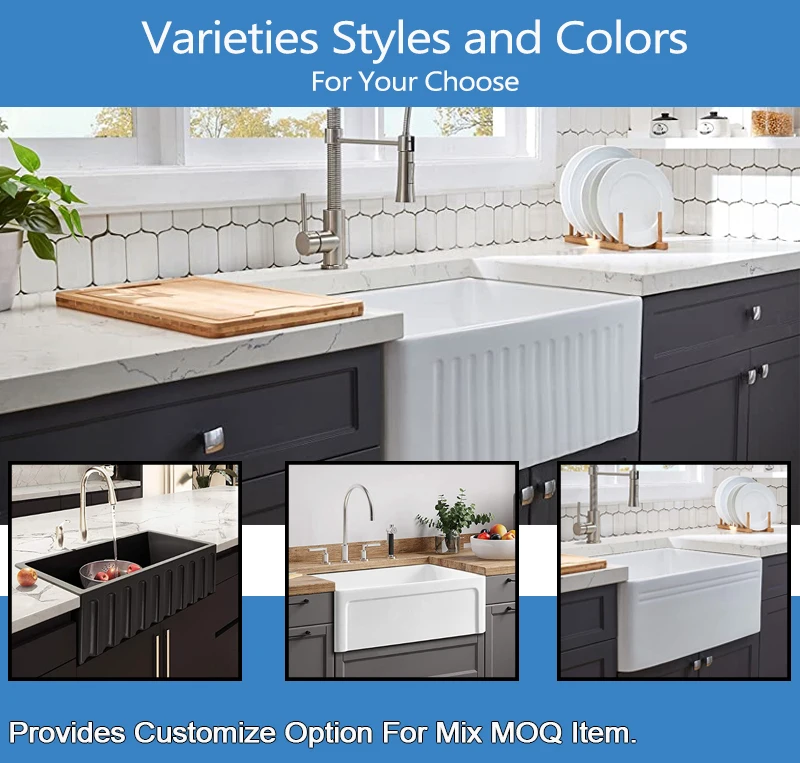 Wholesale Solid Surface White Rectangular Reversible farmer Porcelain Fireclay Ceramic Kitchen Sink