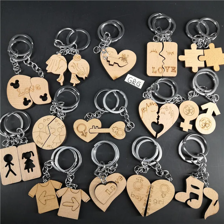Высокое качество под заказ Деревянный парный брелок для ключей для мальчиков и девочек с надписью Love You
