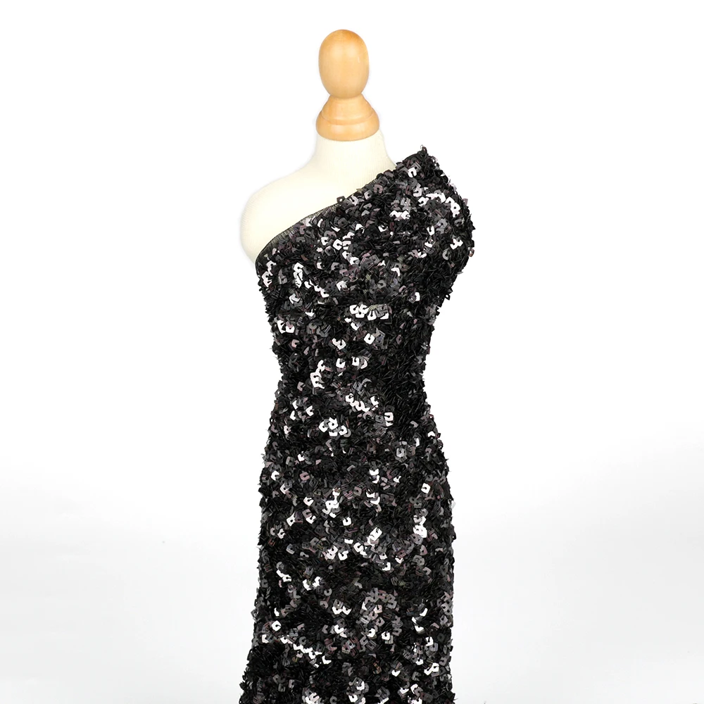 2022 Newest High Quality 100% Polyester Square Sequin Embroidered Fabric For Evening Dress and Wedding