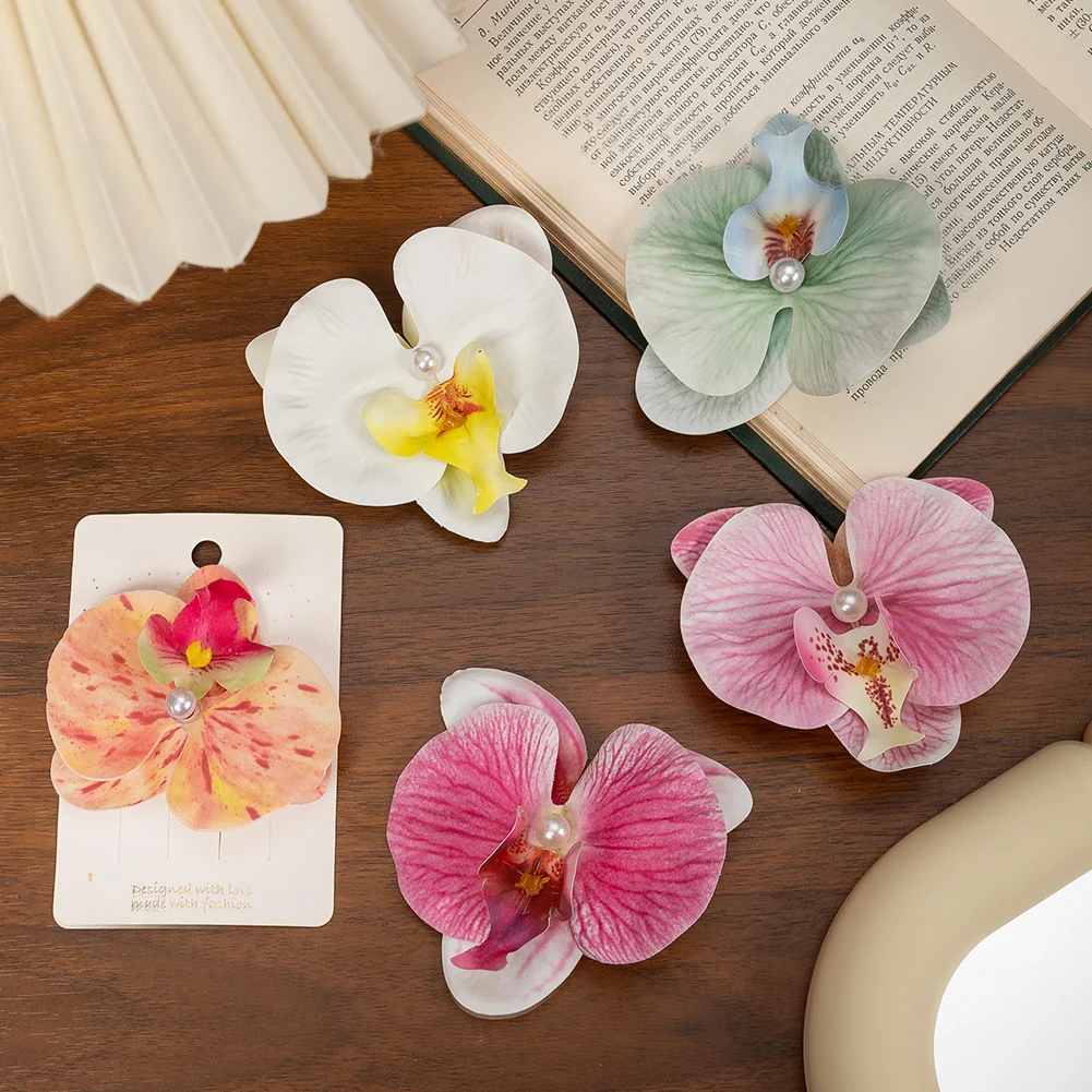 Factory Wholesale Simulation Latex Phalaenopsis Ornaments Girls Women Artificial Orchid Flower Hair Clips Hair Accessories