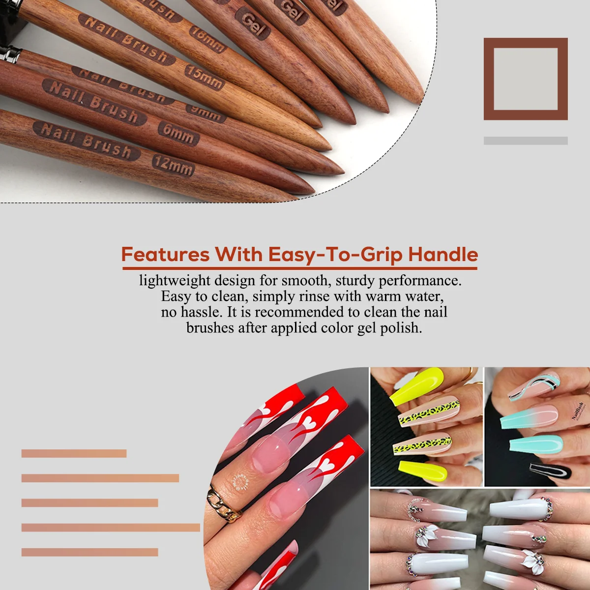 Professional Acrylic Nail Brush Manicure Kit Round Oval Flat Ombre Custom Nylon Sandalwood Wood Nail Art Brush Set