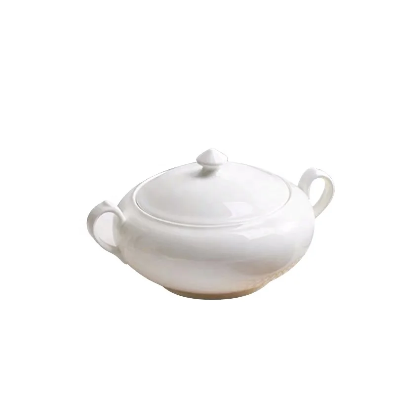 Wholesale ceramic soup tureen White porcelain tureen Custom bone china hotel serving tureen with lid