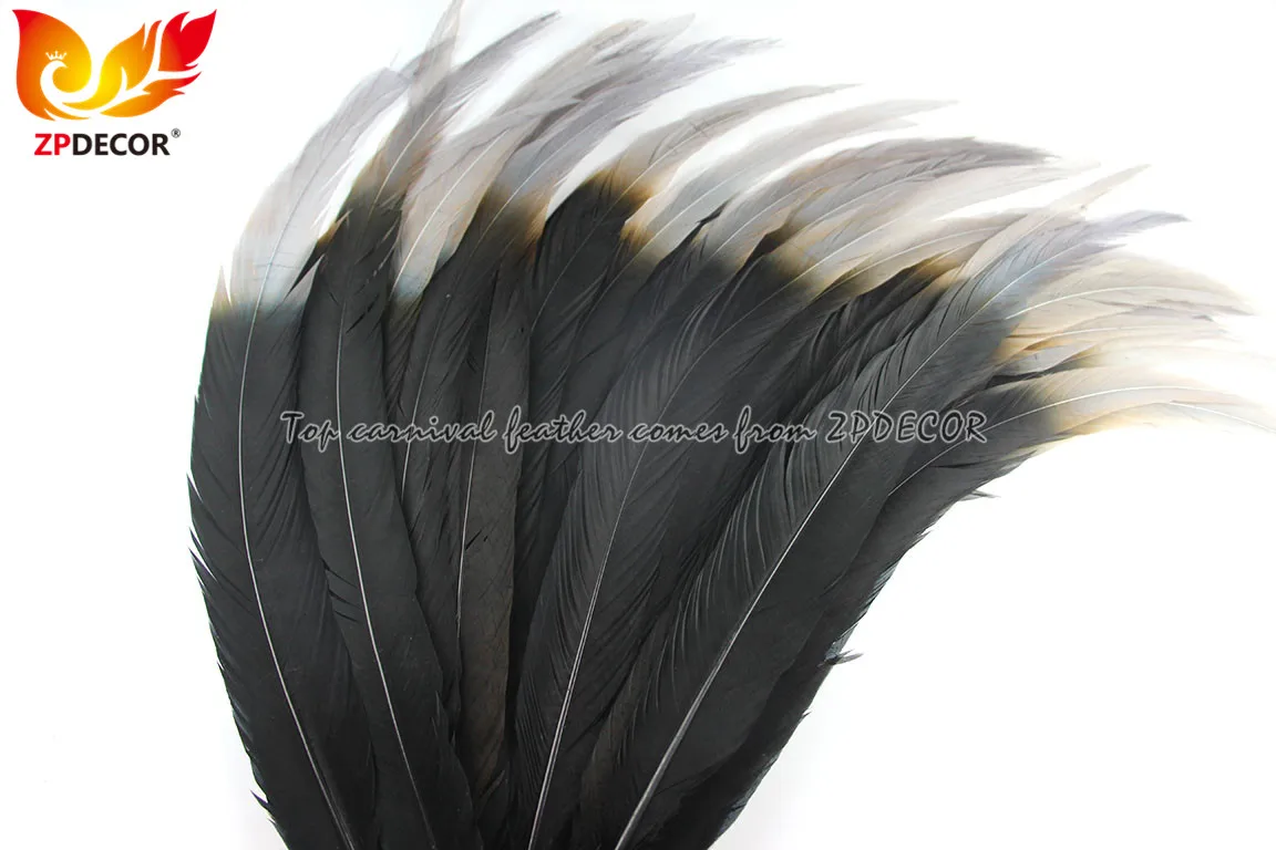 ZPDECOR Supplier High Quality Size 65-70 cm Dyed Black Silver Pheasant Feathers with Gray Tip for Carnival Dance Costumes