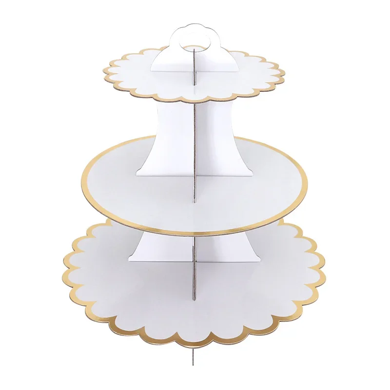 Wholesale Colorful 3 Tier Wedding Round Cupcake Cardboard Stand  Party Tableware Disposable Food Display Tray Cake Paper Stand