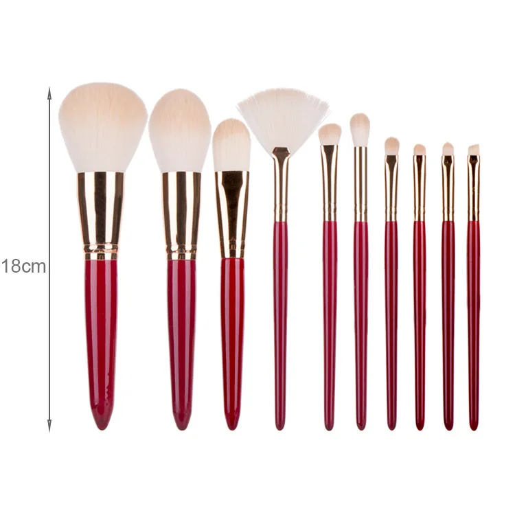 HZM Red Professional Makeup Brushes Set 10 PCS Private Label Custom Logo Luxury Glitter Makeup Brush Kit Travel Size with Bag