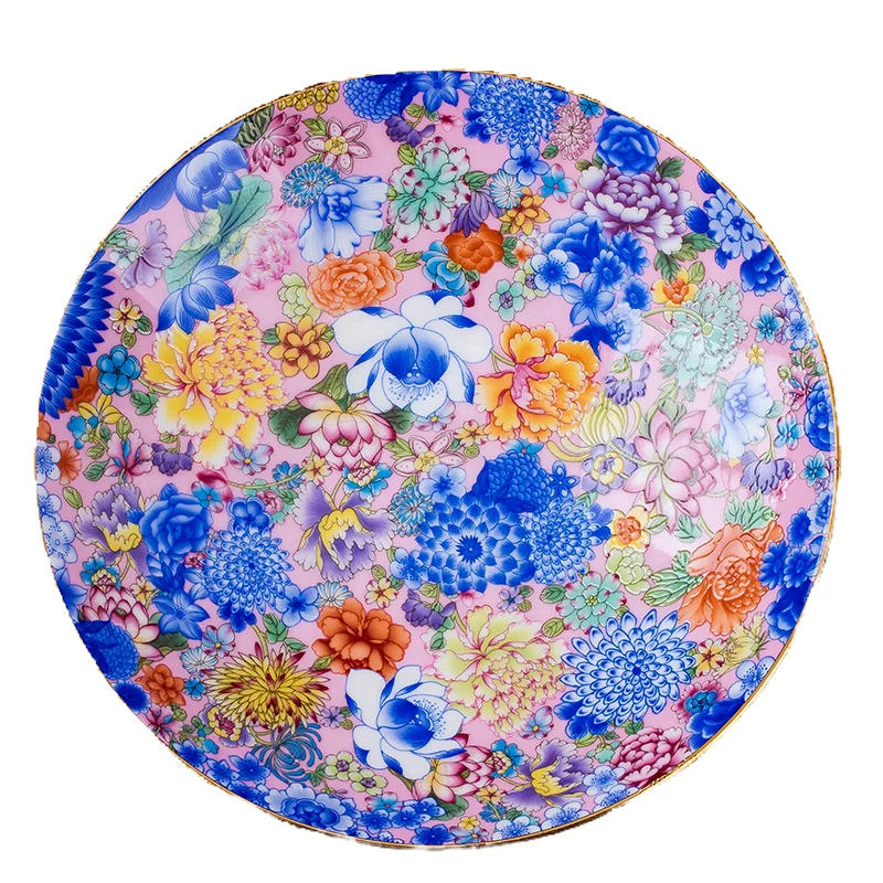 Wan Hua High-End Bone China Merchants Dining Plate Sustainable Feature Chinese Art Plate Hotels Home Use Enamel Color Steak