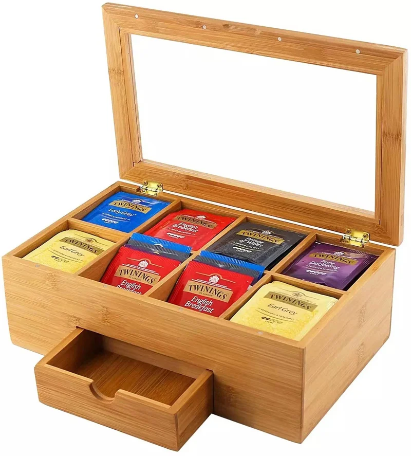 Popular Design Storage Box Drawer type Tea Storage Containers Chinese Bamboo Tea Storage Boxes & Bins