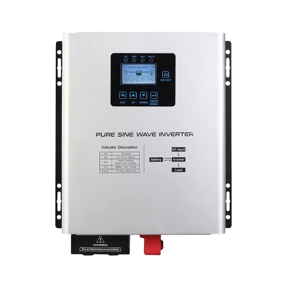 1200W Pure Sine Wave Inverter with AC Charger DC 12V to AC 120V Output Off Grid Low Frequency Inverter for Lithium, Sealed,AGM