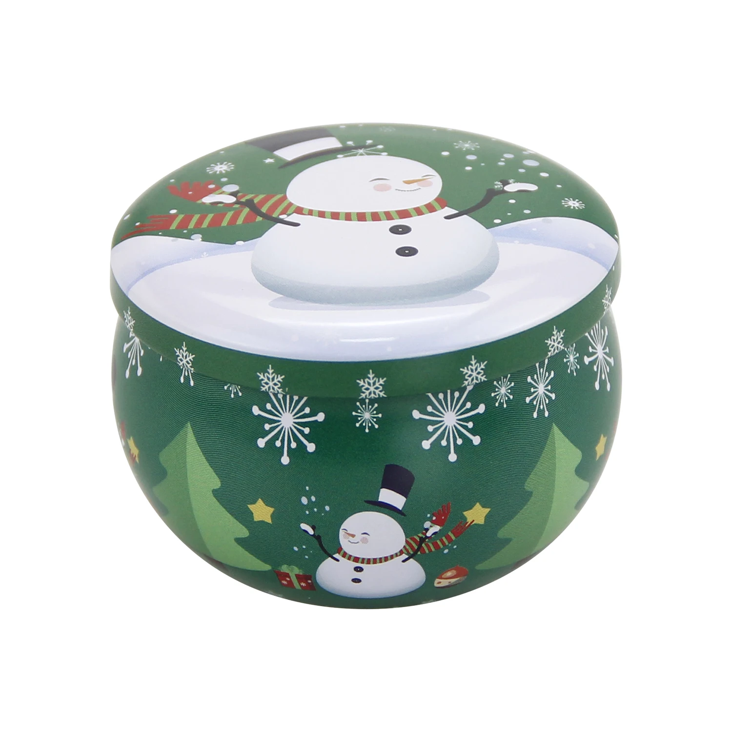 Ready To Ship Snowman Pillar Shape Small Metal Box Tin Christmas Santa Claus Tin Case Metal Gift Box For Candy Cookie