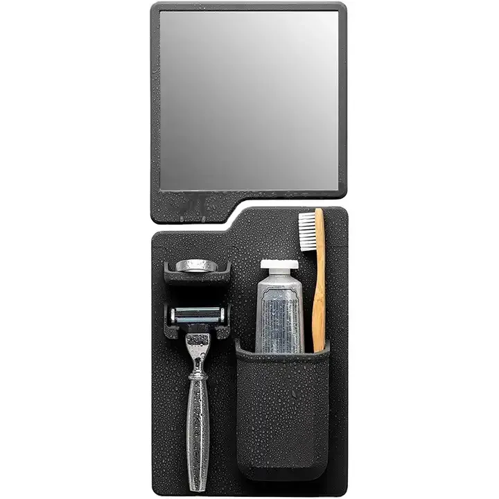 Multifunctional Bathroom Accessories Shower Razor Organizer Silicone Toothbrush Toothpaste Holder with Mirror