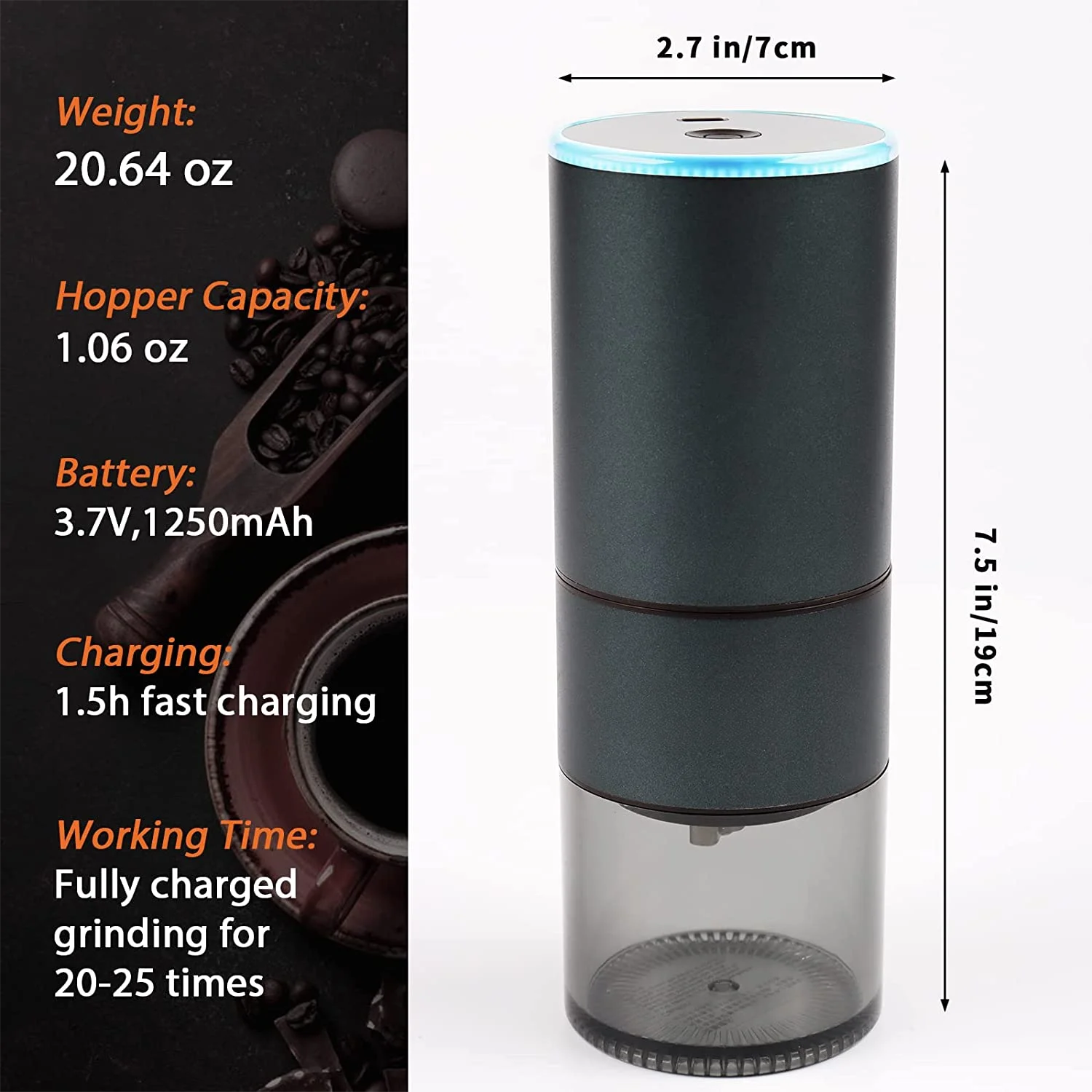 Stainless Steel Burr Small Automatic  Coffee Bean Grinder USB Rechargeable Portable Coffee Grinder for Espresso
