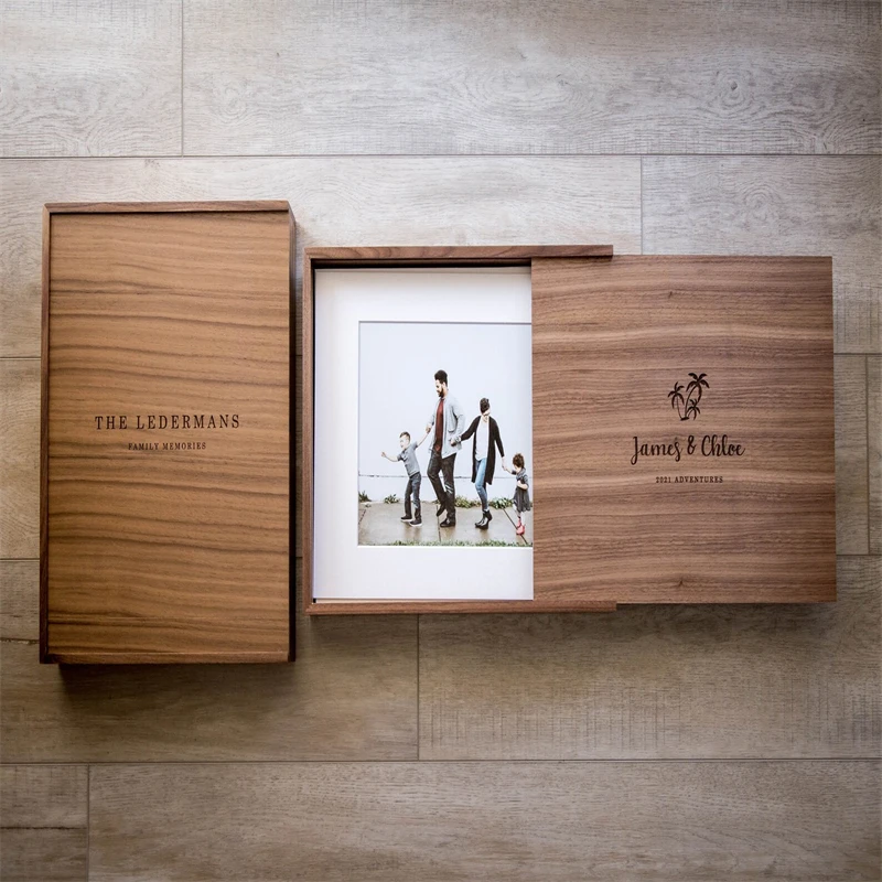 Custom Wholesale Personalized Engraved Wood Keepsake Box Walnut Wood Box With Sliding Lid Wooden Box