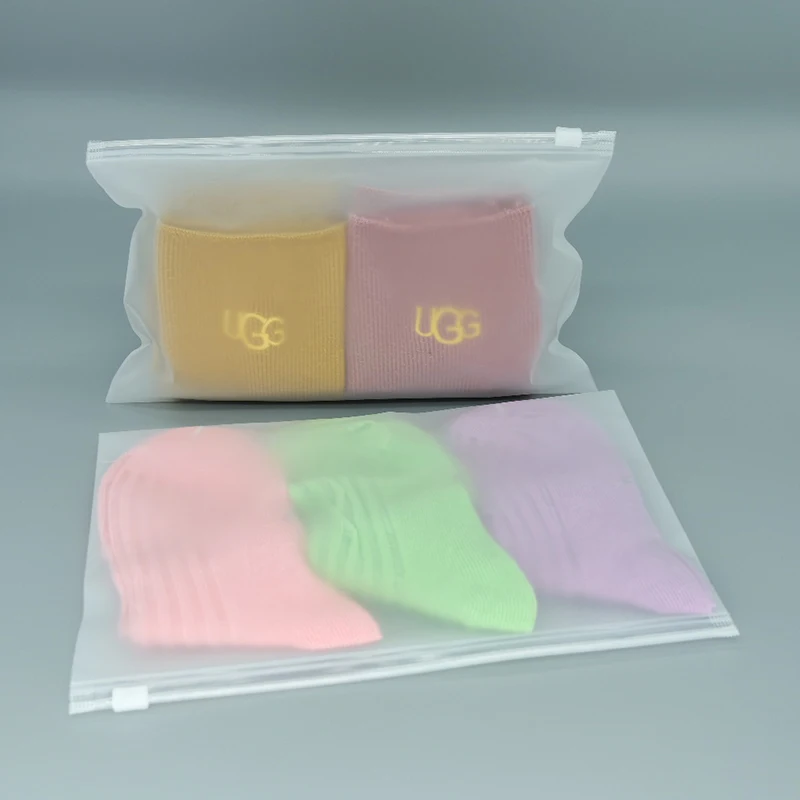 Resealable Matte Self Sealing Slider Custom Zipper Bag, Bikini Socks T shirt Clothing Packaging Sliding Frosted Zipper Bag