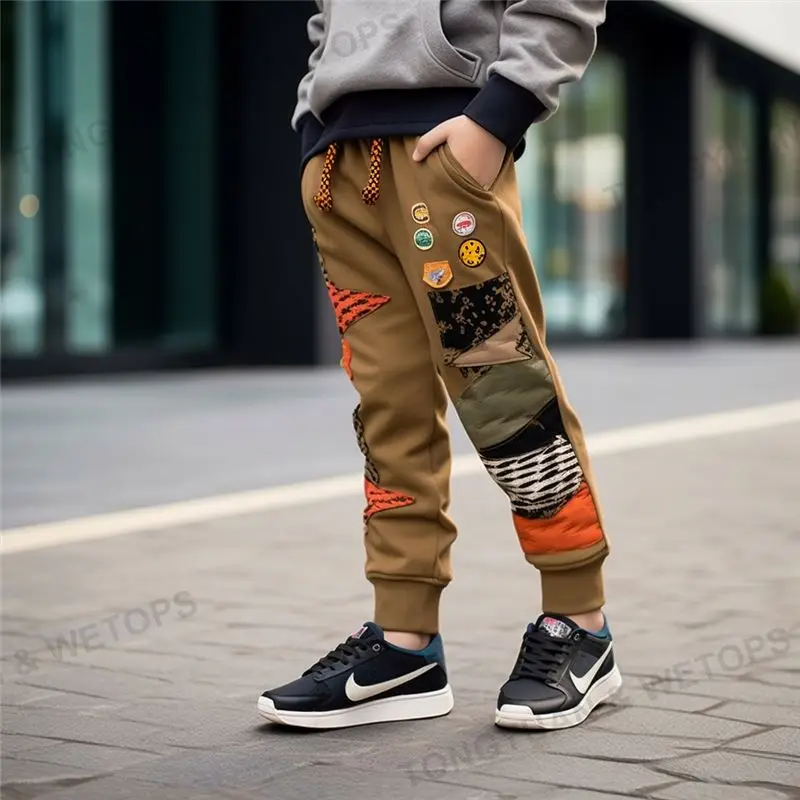 Wholesale Children Elastic Waist Jean Pants Paint Print Side Stripe Denim Ripped Straight Jeans For Kids Boy