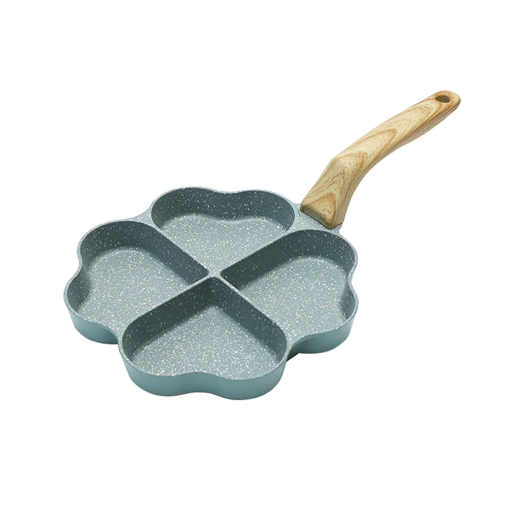 Egg Frying Breakfast Pan 4 Hole Square For Burger Eggs Ham Pancake Maker Wooden Handle Frying Non Stick Pan Four Hole Frying Pan