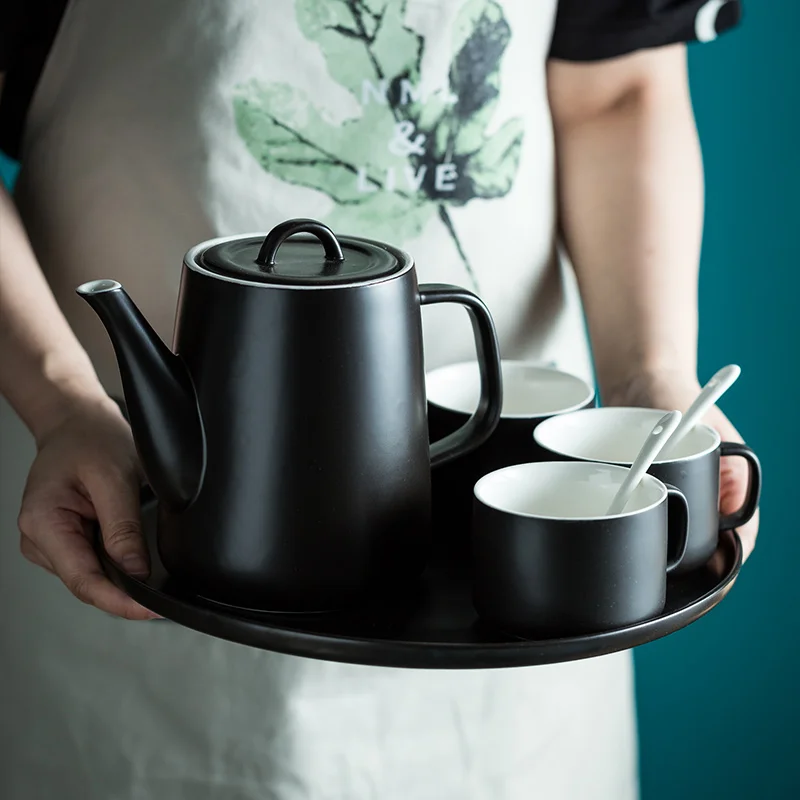 Wholesale elegant design teaware matte blue porcelain coffee tea set for restaurant