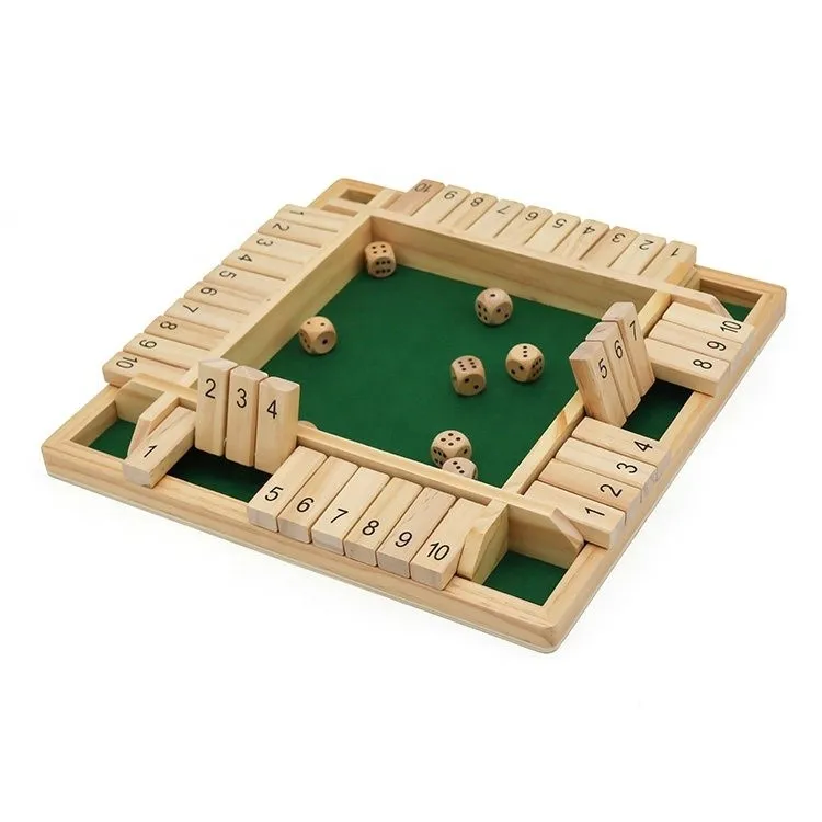 wooden shut the box Deluxe Four Sided 10 Numbers Shut The Box Board Game Set Dice Party Club Drinking Games for Adults