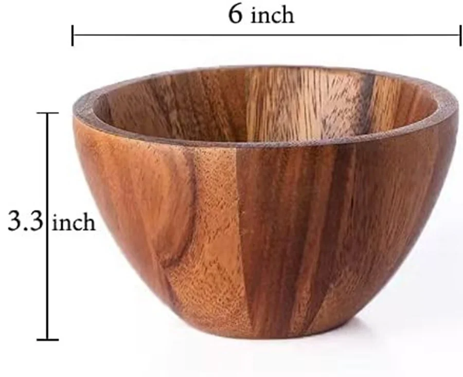 Custom Logo High Quality Hand Made Solid Wood Kitchen Utensils Soup Rice Tableware Acacia Salad Wooden Bowl