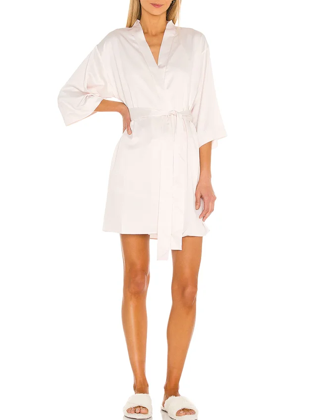 Customized Logo Soft 100% Polyester Satin Lace Trim White Long Sleep Robe for Women