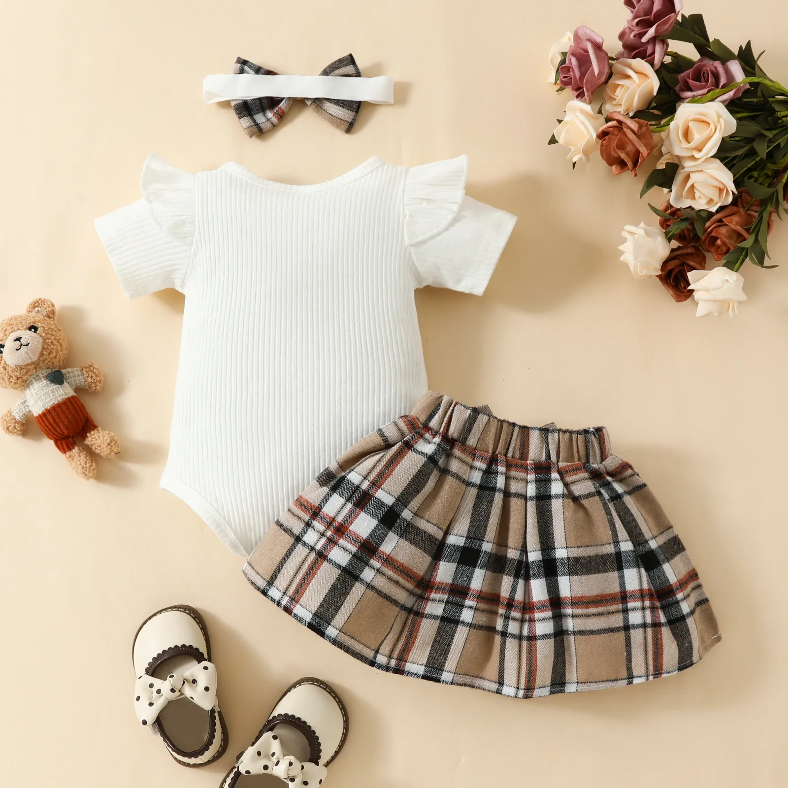 summer cotton newborn jumpsuits children check pattern baby girl dresses clothing sets clothes baby rompers
