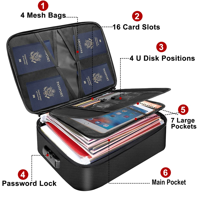 YIHUAXING Custom Multi-Layer Portable A4 File Storage Organizer Bag Fireproof Lock Zipper Important Certificates Document