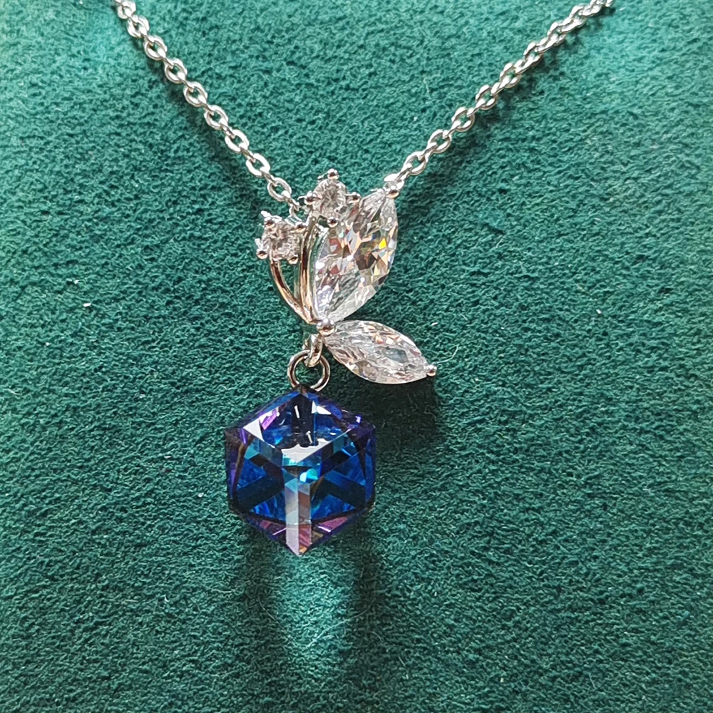 Factory Price Sweet S925 Sterling Silver Butterfly Cube Sugar Pendant Clavicle Chain